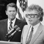 Canadian Ambassador Kenneth Taylor says a few words after he was presented the Congressional Gold Medal by President Ronald Reagan, June, 1981. (AP Photo/ Barry Thumma)